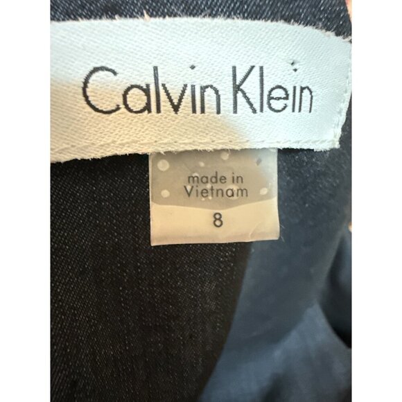 Calvin Klein Sheath Dress Size Navy Gold Zipper Front and Zipper Back Sz 8 EUC - Picture 5 of 6